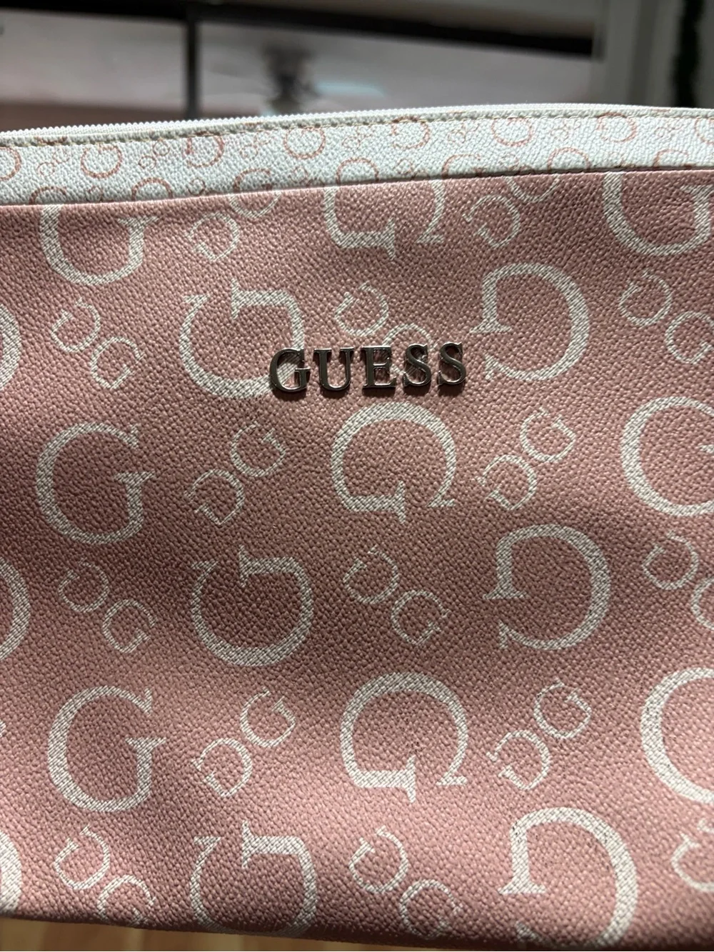 Guess Blush Pink Logo Zip Pouch